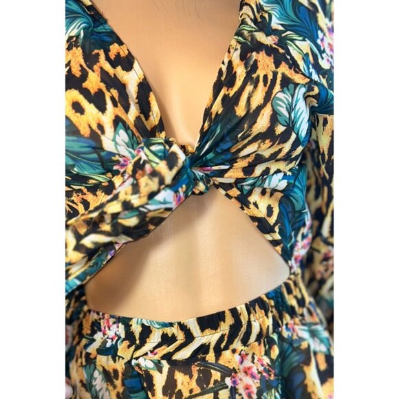 boohoo tropical‎ animal print cut-out beach jumpsuit Size Small - Picture 10 of 11